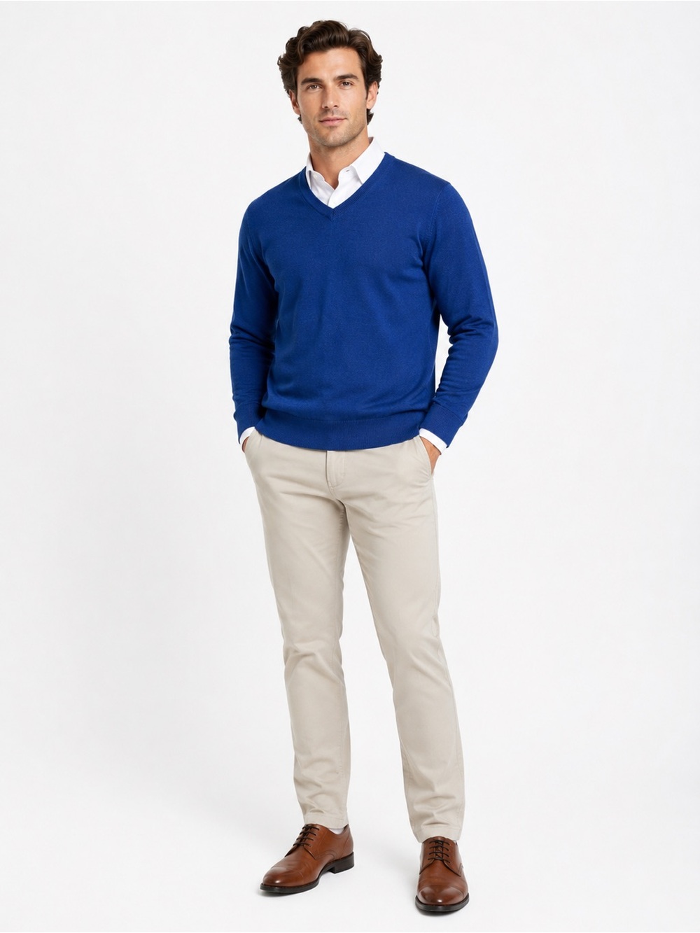 Thomas Pink Men’s Sweater V-Neck Long Sleeve Cotton&Cashmere Blend Blue Sz Large